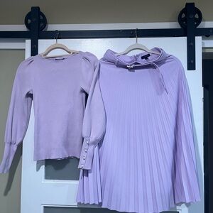 Ann Taylor  Lavender Long Sleeve Top and pleated skirt belted top S skirt 0